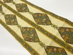 手織り紬縞に菱・草花模様織出し名古屋帯